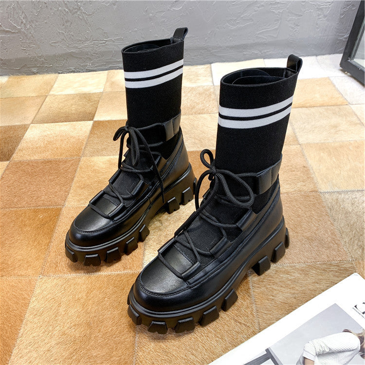 Women's thick-soled wool boots boots