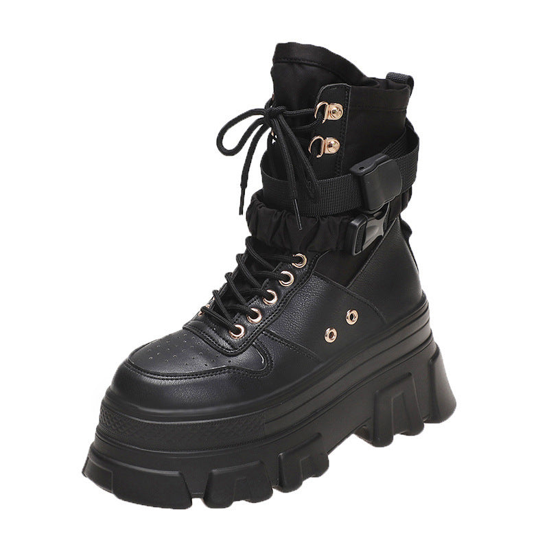 Women's British Style Autumn Thick-soled To Increase Motorcycle Boots
