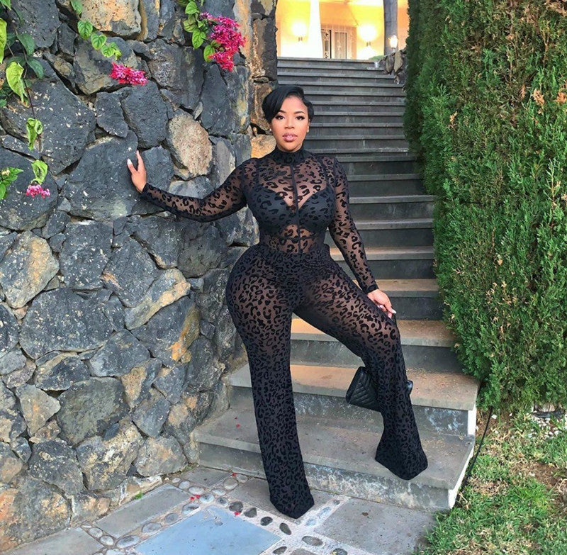 European and American Style Sexy Lace Jumpsuit Long Sleeves