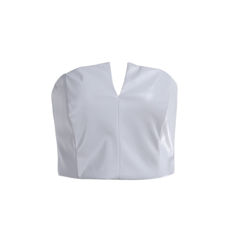 Split Chest Leather Wrapped Corset Top