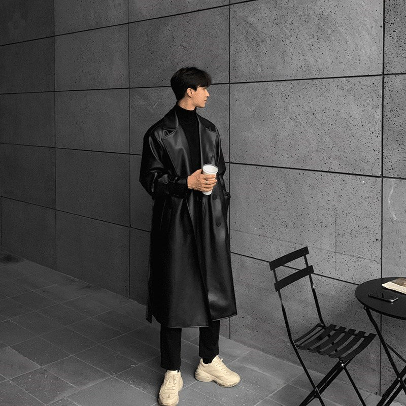 Men's On Trend Trench Slim Vegan Leather