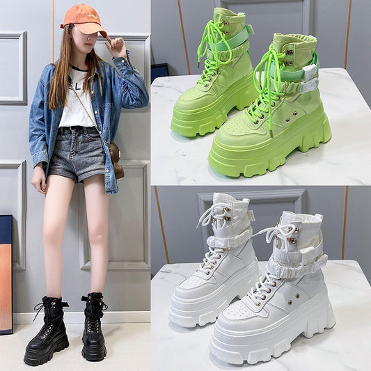 Women's British Style Autumn Thick-soled To Increase Motorcycle Boots