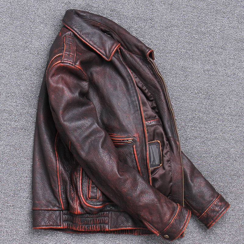 Men's Thick Leather Casual Jacket made with Old Vintage Leather