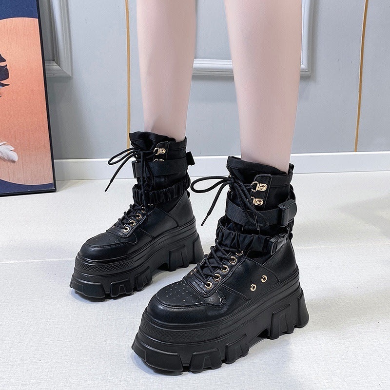 Women's British Style Autumn Thick-soled To Increase Motorcycle Boots