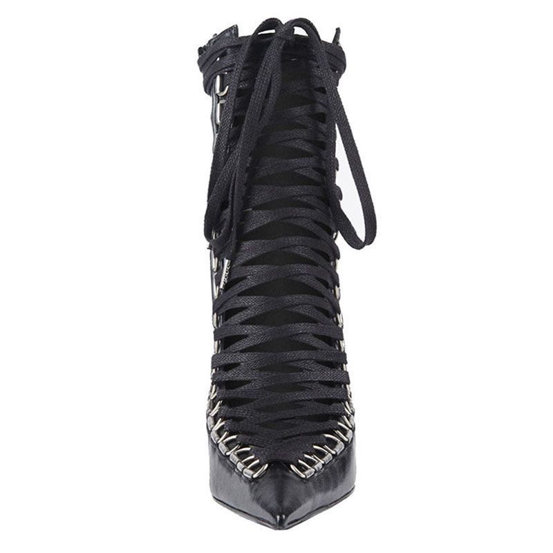 Lace Up Stiletto Marching Boots